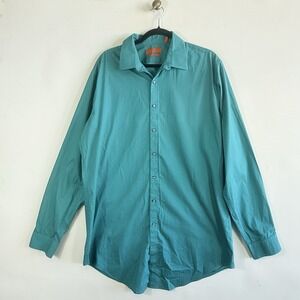Roark Mens‎ 17 x 36 37 Tall Deep Aqua Blue Oxford Office Casual Extra Slim Shirt